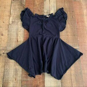 Crewcuts girls size 3 high low navy blue ruffle flutter sleeve dress